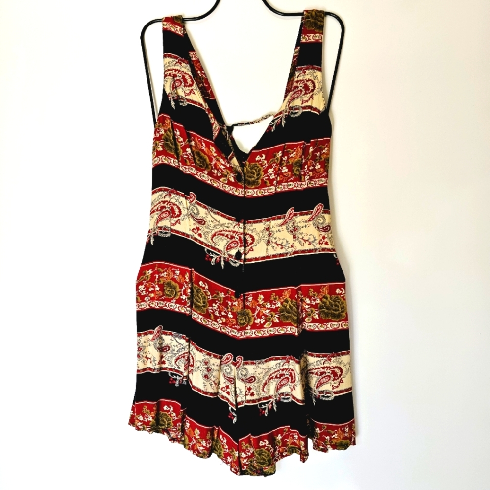 CORSET BACK VINTAGE LIBERTY BY I.C.I PAISLEY STRIPE PRINT ROMPER SIZE S